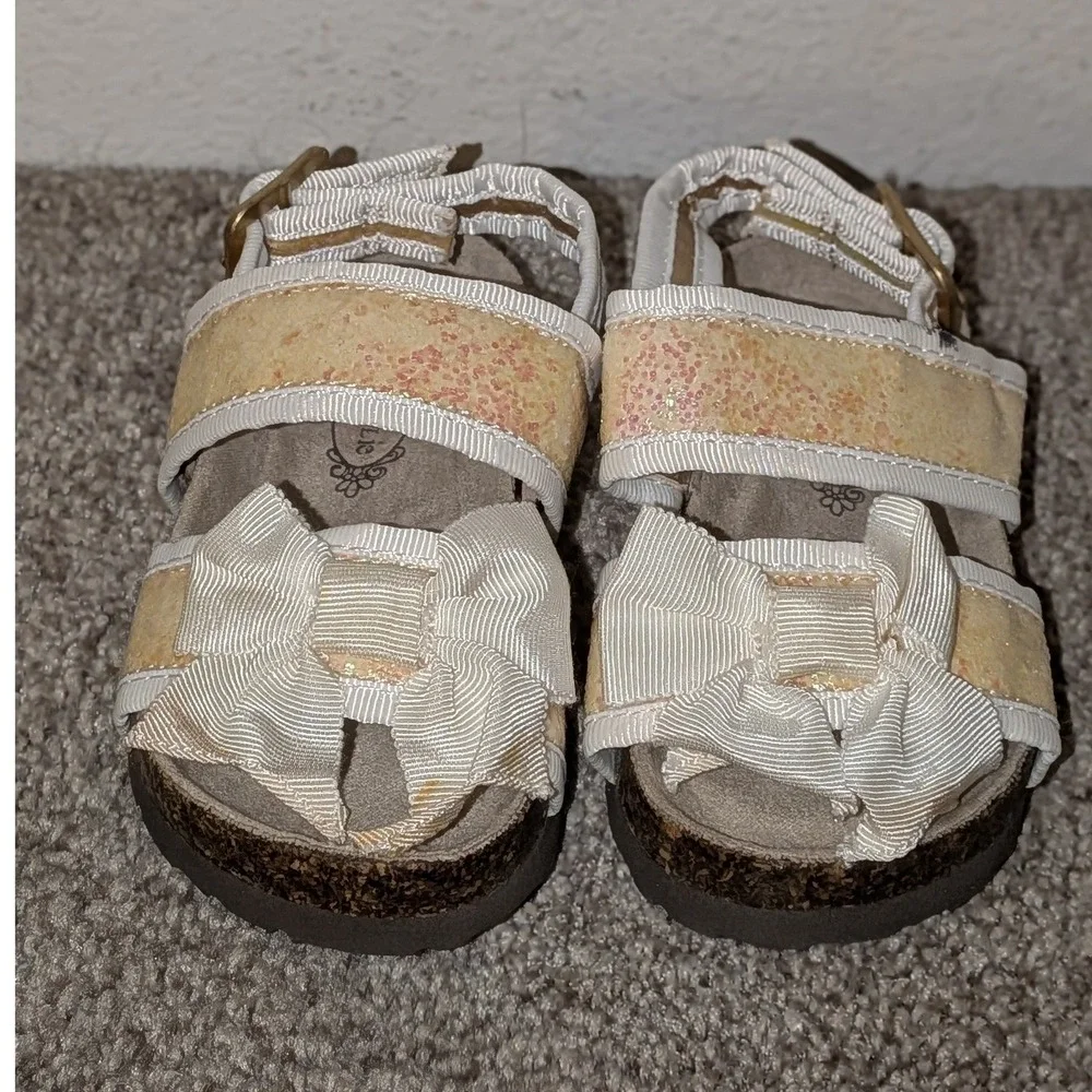Joyfolie Baby Girls Sparkle Bow Cork Footbed‎ Sandals Baby Size 4 NEW